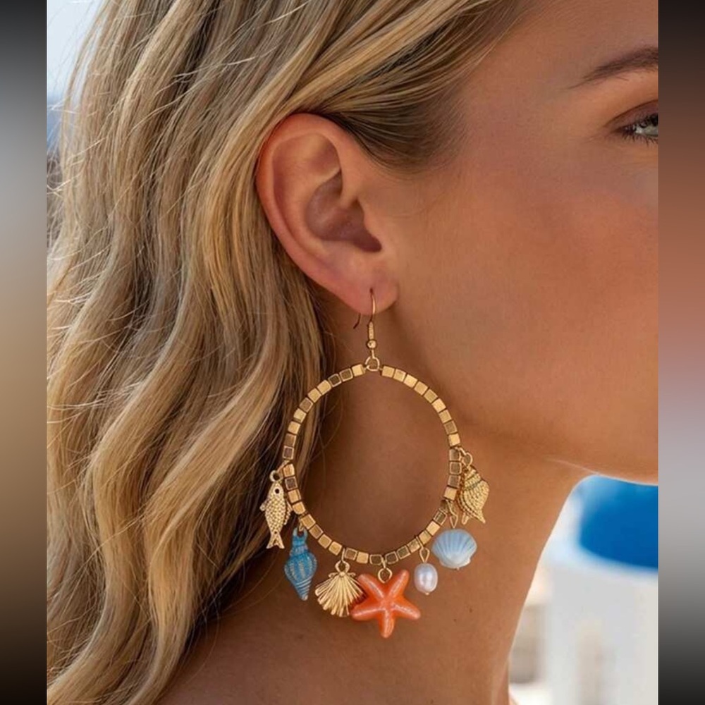 Boho Beach Themed Seashell Hoop Earrings